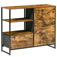HOMCOM Aufbewahrungskommode, Industrielle Stil Kommode mit 4 klappbaren Schubladen und 2 offenen Regalen aus Stahl und Holz - 84 x 30 x 71,5 cm(m-6)