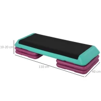 HOMCOM Marchepied d'Aérobic Fitness Stepper réglable en hauteur 10cm/15cm/20cm PVC PP Noir+Vert+Violet 110 x 40 x 20 cm(m-3)