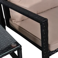 Outsunny 3-teiliges gemütliches Gartenmöbelset 2 Schaukelstühle mit Sitz- und Rückenkissen + Beistelltisch aus gehärtetem Glas Stahlrahmen Kunstharzgeflecht im Rattandesign Schwarz und Braun(m-4)