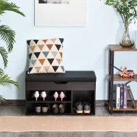 HOMCOM Scarpiera Salvaspazio da Ingresso Imbottita, Mobile da Ingresso con Scarpiera, con 3 Scomparti, Seduta in Pelle PU, per Soggiorno e Corridoio, 80x30x43 cm, Nero(m-2)