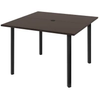 Outsunny Table à manger d'extérieur avec trou pour parasol, cadre en métal, 100x100x72 cm, Marron/Noir(m-1)