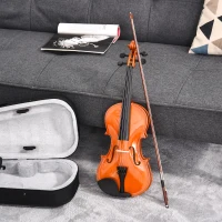 HOMCOM Violine 4/4 Fullsize mit Etui, Stimmgerät, Schulterstütze, Bogen, Kolophonium, Ersatzsaiten und Tuch aus Fichten-Sperrholz und Ahorn(m-2)