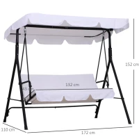 Outsunny Garten Hollywoodschaukel 3 Personen Verstellbares Dachkissen Sitzkissen und Rückenlehne 1,72L x 1,1B x 1,53H m Stahl Schwarz Polyester Weiß(m-3)