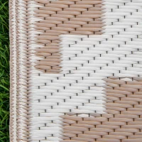 Outsunny Garten Teppich Grafisches Design - Reversible Doppelmuster - Maße 2,74L x 1,82B m - Hochdichtepolypropylen 310 g/m² Weiß Beige(m-5)