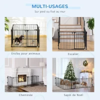 PawHut Haustiersperre Sicherheitszaun Kaminpark Gehege Hund faltbar modular 8 Panels mit Tür ohne Bohren 482,5 x 76 cm(m-4)
