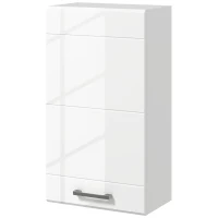kleankin Hängender Badezimmerschrank 1 Tür mit höhenverstellbarem Regal in 3 Ebenen 37 x 22,5 x 70 cm Hochglanz Weiß(m-1)