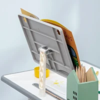 HOMCOM Schreibtisch und Stuhl für Kinder mit Leseständer, Fach, Haken und Stifthalter 60 x 45 x 90-102 cm grau(m-5)