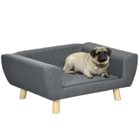 PawHut Hundesofa Katzensofa skandinavisches Design flauschiges Kissen Massivholzbeine 87 x 61 x 36 cm Polyester Grau(m-6)