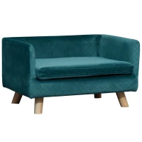 PawHut Hundesofa Katzenbett skandinavisches Design mit flauschigem Kissen massiven Holzfüßen Maße 64 x 45 x 36 cm Velours Entenblau(m-6)