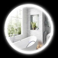 kleankin Runder LED-Badezimmerspiegel Ø 70 cm Wandmontage mit Beleuchtung 3 Farben Touch-Schalter 23W Weiß Silber(m-1)