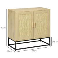 HOMCOM Bohème-Stil Sideboard mit 2 Türen aus geflochtenem Rattan, höhenverstellbarem Regal, 80 x 40 x 80 cm Natur(m-3)
