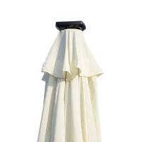 Outsunny Sonnenschirm für Garten, gerader Schirm, neigbarer achteckiger Schirm Ø 2,7 x 2,4 m, solarbetriebene 24 LEDs, Hochdichtepolyester 180 g/m², Creme(m-5)