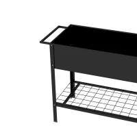 Outsunny Metall-Pflanzschale mit Ständer und Regal 104L x 39B x 80H cm 2 Räder + Bewässerungseinsatz Schwarz(m-5)