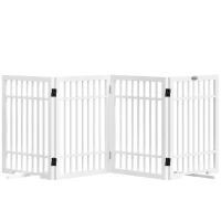 PawHut Barrière de Sécurité pour Chiens, Pliable et Antidérapante, Pieds de Support Rotatifs, Cadre en Bois, 183x24,5x61 cm, Blanc(m-6)