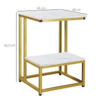 HOMCOM Moderne Couchtisch Beistelltisch Nachttisch Blumensäule neoretro Design goldener Stahlrahmen Tischplatte weißer Marmor-Effekt Regal(m-3)