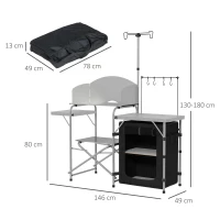 Outsunny Campingmöbel mit Aufbewahrung für Camping, tragbarer faltbarer Outdoor-Küchentisch aus Aluminium mit Transporttasche(m-3)