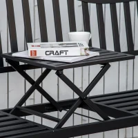 Outsunny Banc de jardin avec table extensible pour 2 personnes Banc de parc en métal Banque Banquette Banque de patio avec dossier et accoudoirs Mobilier de jardin Noir 150 x 58,5 x 90 cm(m-5)