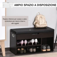 HOMCOM Scarpiera Salvaspazio da Ingresso Imbottita, Mobile da Ingresso con Scarpiera, con 3 Scomparti, Seduta in Pelle PU, per Soggiorno e Corridoio, 80x30x43 cm, Nero(m-5)
