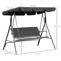 Outsunny Gartenliege 3 Personen Hochkomfortables wasserdichtes verstellbares Dach Ergonomische Sitz- und Rückenlehne Stahl Textilene Grau(m-3)