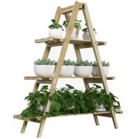 Outsunny Pyramidenförmiges klappbares Blumenregal aus Holz 3 Regale - Abmessungen 100L x 36B x 112H cm - helles Massivholz aus Fichte(m-6)