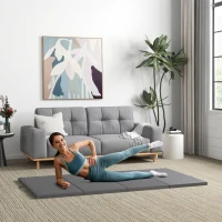 HOMCOM Gymnastikmatte Yoga Pilates Fitness faltbar in 4 mit Griffen synthetischer Bezug 240 x 120 x 5 cm Grau(m-2)