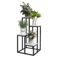 Outsunny Pflanzenregal Blumenregal aus Metall und Holz 4 Ebenen verschiedene Höhen Industriedesign 34 x 34 x 66 cm(m-6)