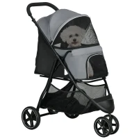 PawHut Hundekatzenwagen Haustierklappbar 2 Sicherheitsleinen EVA-Räder verstellbarer Griff Korb 83 x 55 x 101 cm grau(m-6)