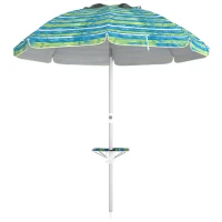 Outsunny Strandsonnenschirm neigbar rund Ø 190 cm - Tisch mit Getränkehalter - Tragetasche inklusive, UV50+ Schutz(m-6)