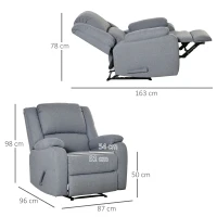 Fauteuil inclinable HOMCOM manuel avec fonction de relaxation, aspect lin, fauteuil TV avec poignée latérale, repose-pieds, supporte jusqu'à 150 kg, pour salon, gris clair(m-3)