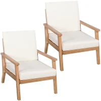 Outsunny Lot de 2 chaises de jardin avec coussins Ensemble de fauteuils de jardin en bois de peuplier Mobilier de jardin Chaise en bois Chaise de balcon Chaise de terrasse Marron+Beige 66 x 77,5 x 74,5 cm(m-1)
