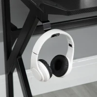 HOMCOM Gaming-Schreibtisch Gamer-Schreibtisch Computertisch mit Kopfhörerhalter Getränkehalter Kabeldurchführungen inklusive Metall MDF Textur Karbonfaser Schwarz(m-4)