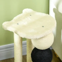 PawHut Poteau à gratter pour chats, arbre à gratter pour chats avec plateforme, poteau à griffer avec 2 poteaux en sisal et 4 balles en sisal, jouet à gratter pour chats, 38 x 38 x 64 cm(m-5)