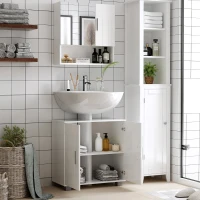 kleankin Wandspiegel-Badezimmerschrank mit Türen und verstellbarem Regal - Abmessungen 54L x 15,2B x 55,3H cm weiß(m-2)