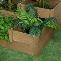 Outsunny Potager surélevé, 4 contenants de plantation sur 3 niveaux, résistant aux intempéries, Bois massif, 122 cm x 122 cm x 51 cm, Naturel(m-5)