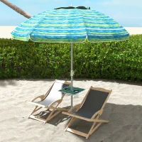 Outsunny Strandsonnenschirm neigbar rund Ø 190 cm - Tisch mit Getränkehalter - Tragetasche inklusive, UV50+ Schutz(m-2)