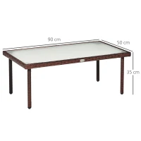 Outsunny Gartencouchtisch mit 5 mm dickem gehärtetem Glasplateau Kunststoffgeflecht in Rattanoptik braun(m-3)