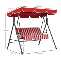 Outsunny Gartenschaukel 3-Sitzer mit verstellbarem Dach, Sitz- und Rückenkissen Schwarz Rot Polyester Stahl(m-3)
