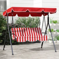 Outsunny Gartenschaukel 3-Sitzer mit verstellbarem Dach, Sitz- und Rückenkissen Schwarz Rot Polyester Stahl(m-4)