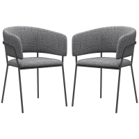 HOMCOM 2er Set Esszimmerstühle mit Stahlbeinen, gepolsterter Sitzfläche aus Leinenstoff, grau