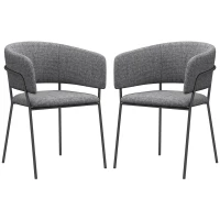 HOMCOM 2er Set Esszimmerstühle mit Stahlbeinen, gepolsterter Sitzfläche aus Leinenstoff, grau(m-1)