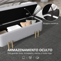 HOMCOM Banco Pé de Cama para Dormitório 70L em Veludo Pés de Metal para Entrada Sala de Estar 100x40x42 cm Cinza Claro(m-4)