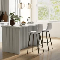 HOMCOM Ensemble de tabourets de bar, design scandinave, housse en velours, structure en métal, embouts antidérapants, gris clair(m-2)