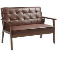 HOMCOM Sofá de 2 Lugares Estofado em Couro PU com Apoio para os Braços de Madeira para Sala de Estar Dormitório115x70x81 cm Marrom(m-10)
