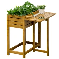 Outsunny Potager surélevé avec plan de travail pliable, Bois massif laqué, Doublure intérieure en feutre, 64cm x 63cm x 74,5cm(m-6)