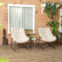 Outsunny Gartenbistro-Set Gartenbistro-Set 3-teilig aus Stahlrahmen 2 Stühle 1 Beistelltisch mit Kissen inklusive Kaki(m-2)