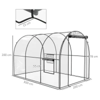 Outsunny Garten-Tunnelgewächshaus 6 m² 3L x 2B x 2H m verstärkter Rohrrahmen Rolltor 2 aufrollbare Fenster - transparent(m-3)