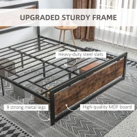 HOMCOM King Size Metal Bed Frame with Headboard & Footboard, Strong Slat Support Full Bed Frame w/ Underbed Storage Space, Bedroom Furniture For Adults(m-4)