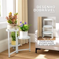 Outsunny Suporte para Plantas Dobrável de Metal com 3 Prateleiras Redondas Suporte para Vasos de Plantas para Interior e Exterior 40x40x42 cm Branco(m-4)