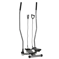 HOMCOM Stepper mit Griffen und Extensoren Fitnessgerät mit LCD-Display aus Stahl ABS 54 x 40 x 135 cm Schwarz und Silber(m-6)
