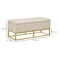 HOMCOM Sitzbank mit Stauraum und gepolsterter Sitzfläche, 2-in-1, Beige und Gold, 110 x 44 x 48 cm(m-3)